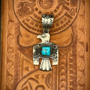 Navajo Native American Richard Yazza turquoise Thunderbird pendant sterling 925